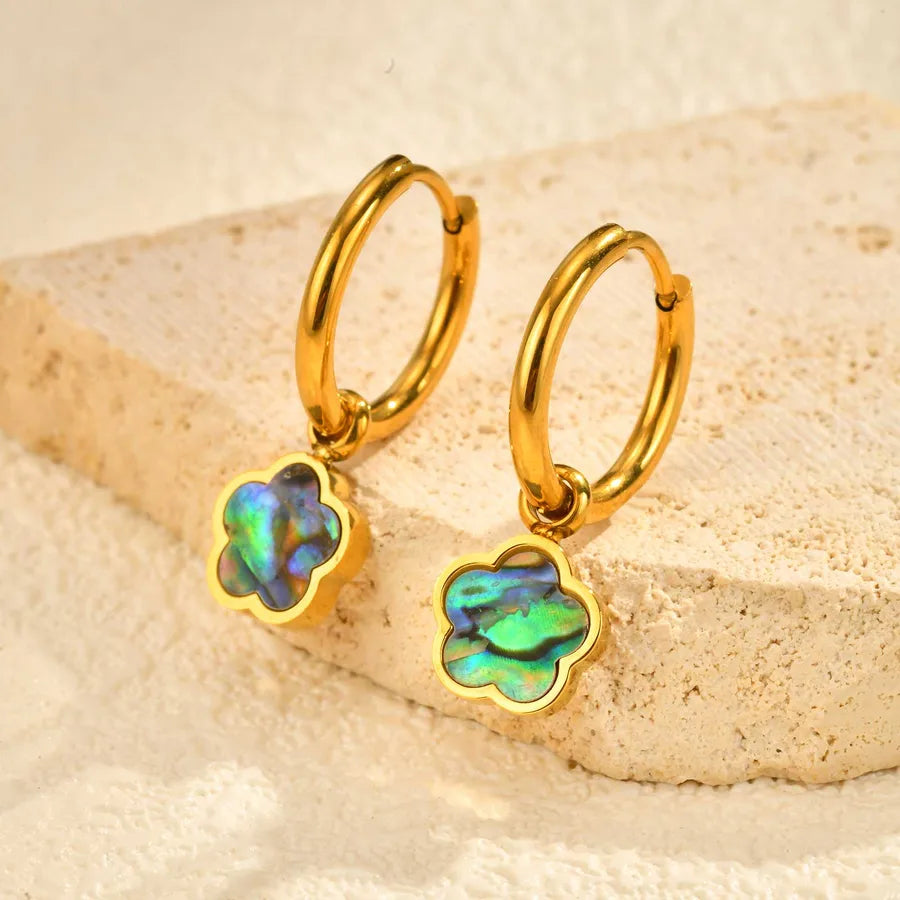Gold Plated Abalone Flower Earrings