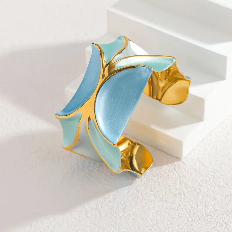 18K Gold Geometric Stainless Steel Bangle B1269-Blue