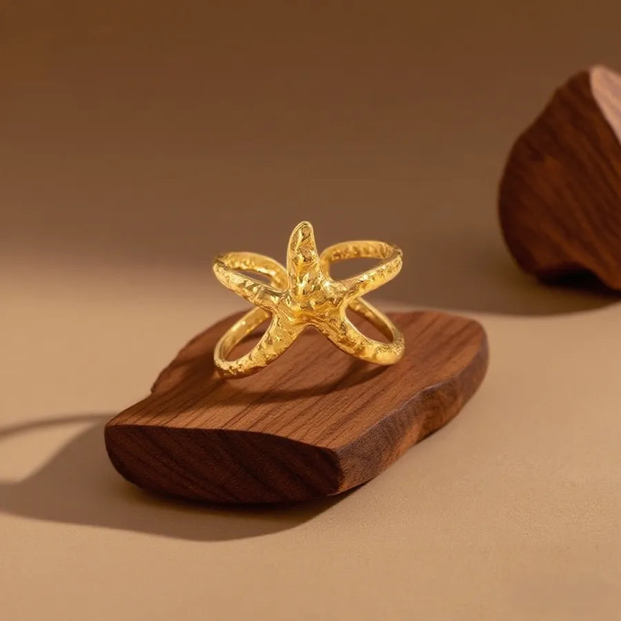 Hollow Seahorse Ring in Stainless Steel Z0222-Sea Star-Ring- Gold