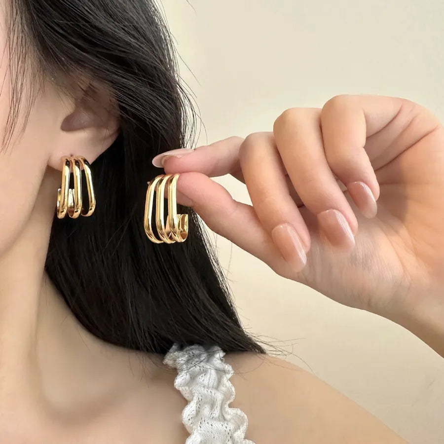 Titanium Steel Geometric U-Shaped Earrings PJER228 Gold 25mm