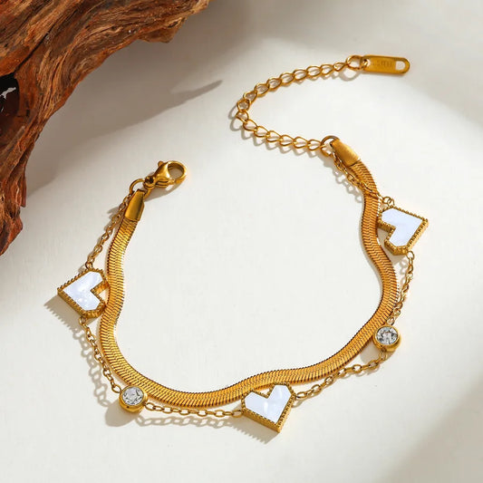 18K Gold Heart Stainless Steel Bracelet