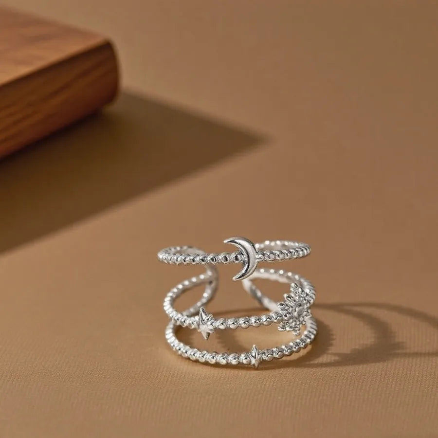 Stainless Steel Geometric Ring Set for Women Z0121-Sun Star Moon-Ring-Steel Color