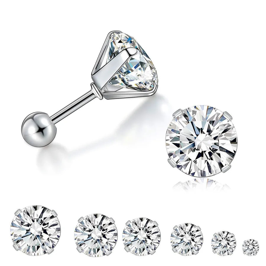 Gold Plated Stainless Steel Zirconia Stud Earrings 4 Claws 3-8mm