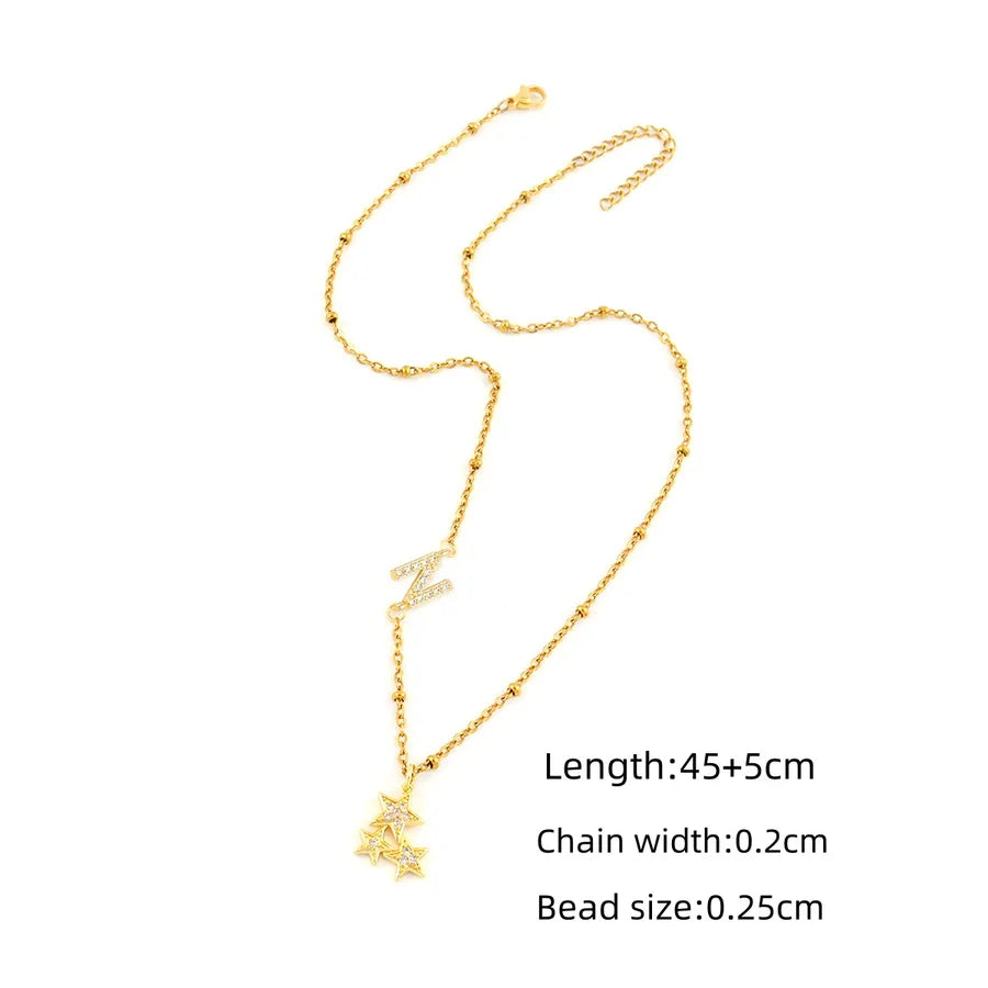 Gold Star Zircon Pendant Necklace for Women Gold N