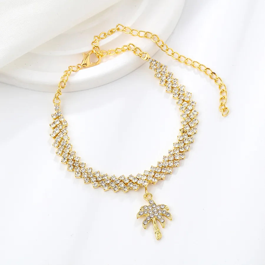 Crystal Leaf Rhombus Anklet for Women