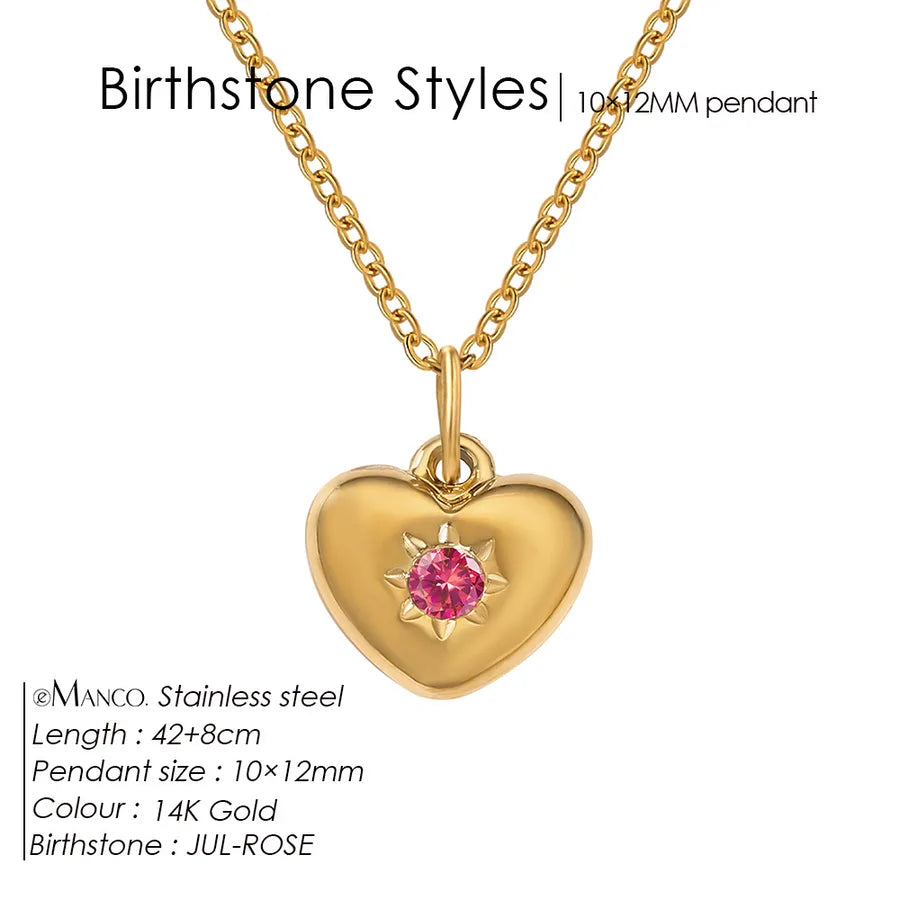 14K Gold Heart Birthstone Necklace for Women July Rose Gold