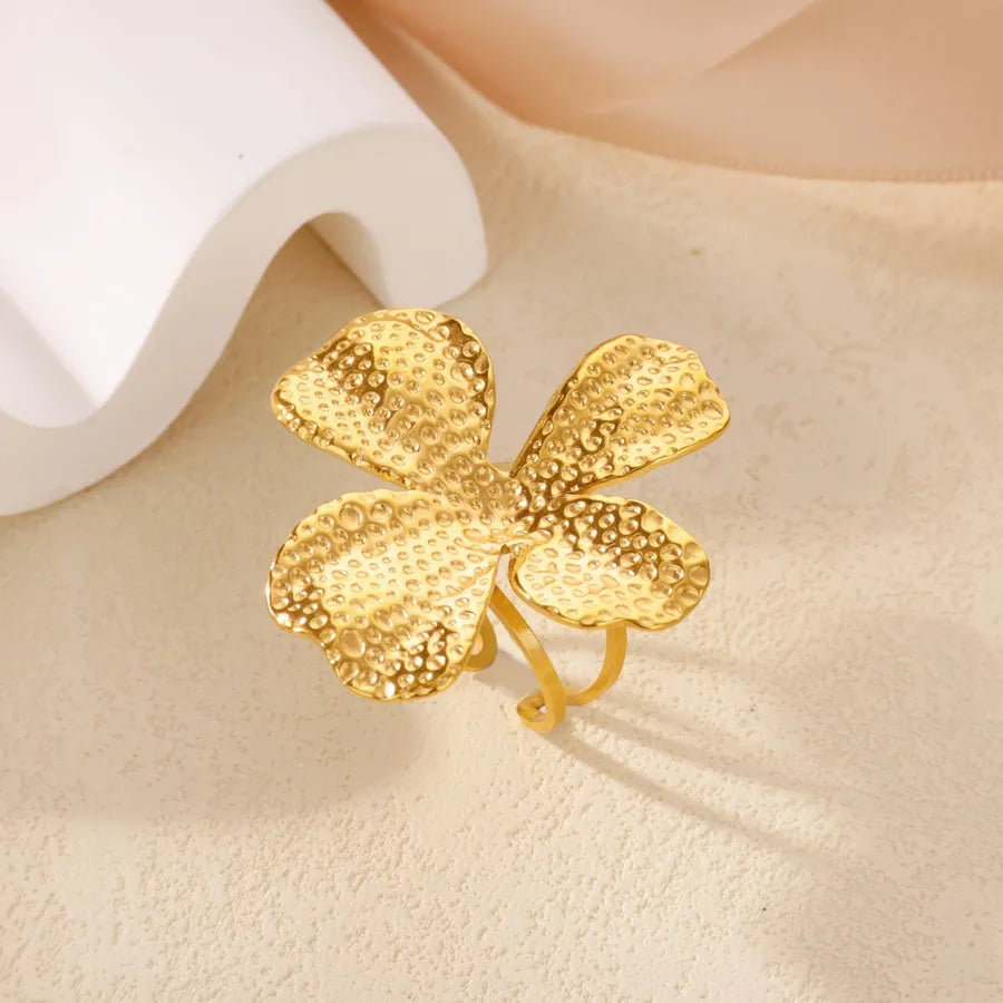18K Gold Plated Boho Floral Open Ring