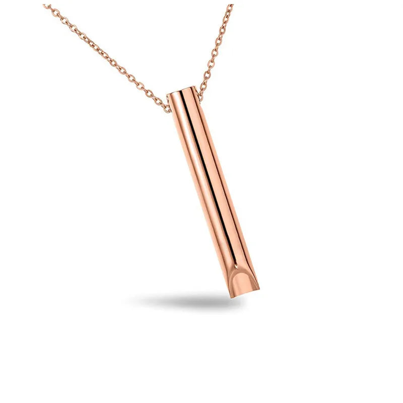 Titanium Steel Stress Relief Whistle Necklace Breathing Whistle Rose Gold 60CM