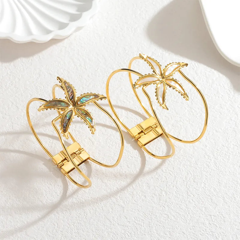 Gold Starfish Bangle Bracelet for Women
