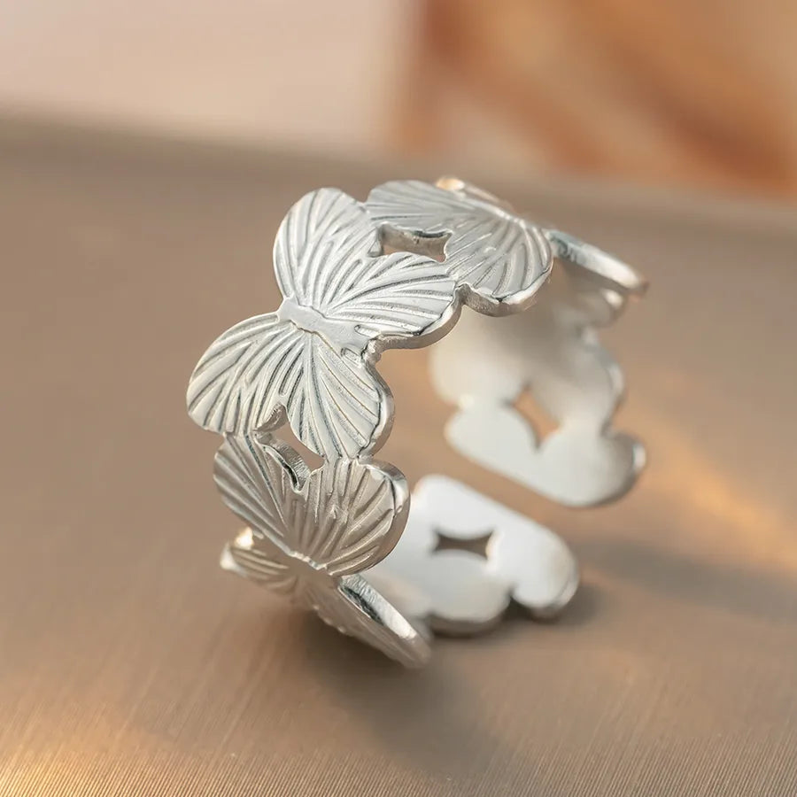 Retro Geometric Titanium Steel Ring K386 Steel Color Ring Open