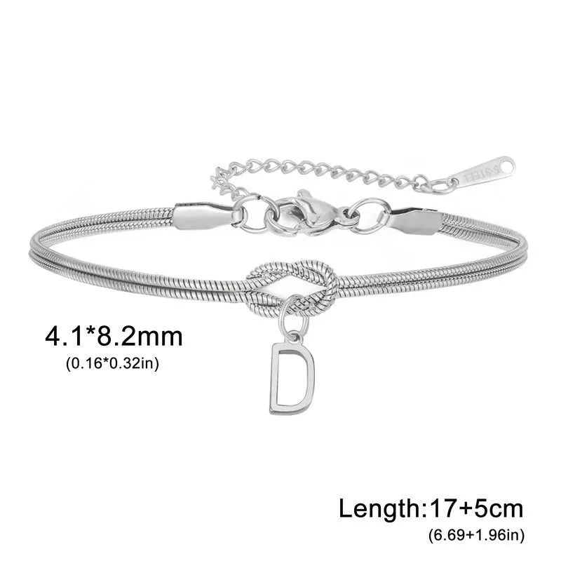 Double Layer Stainless Steel Letter Bracelet Letter D (steel Color)