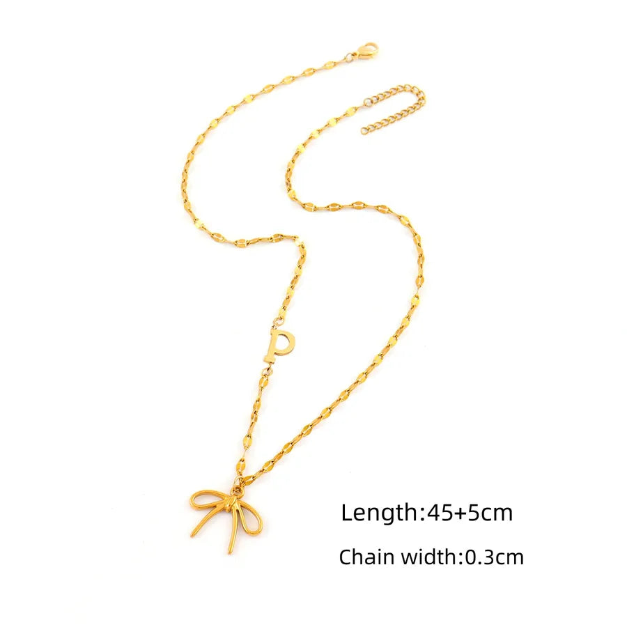 Gold Butterfly Knot Pendant Necklace Gold p