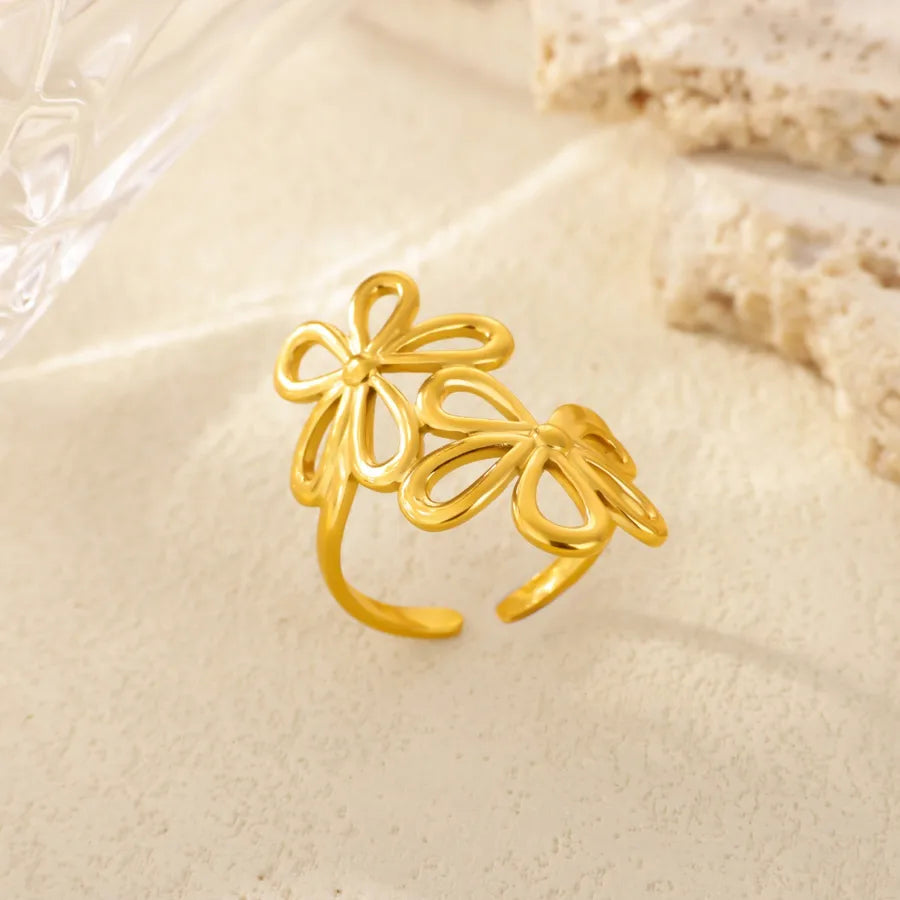 18K Gold Plated Geometric Floral Open Ring
