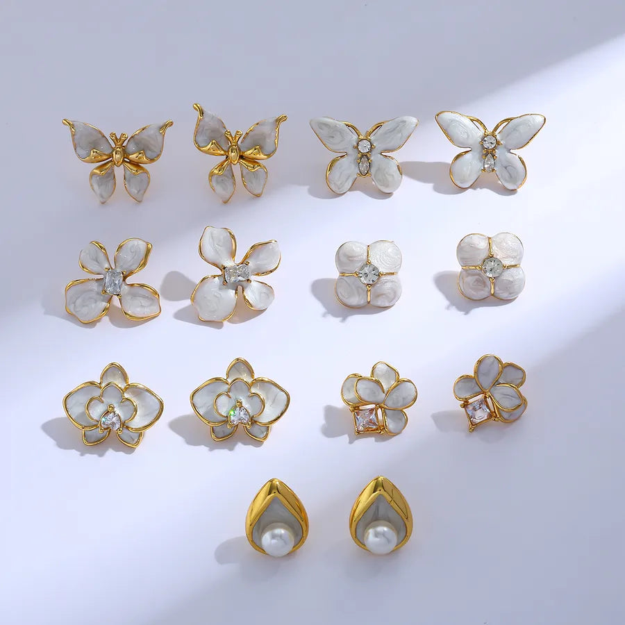 18K Gold Plated Butterfly Pearl Stud Earrings