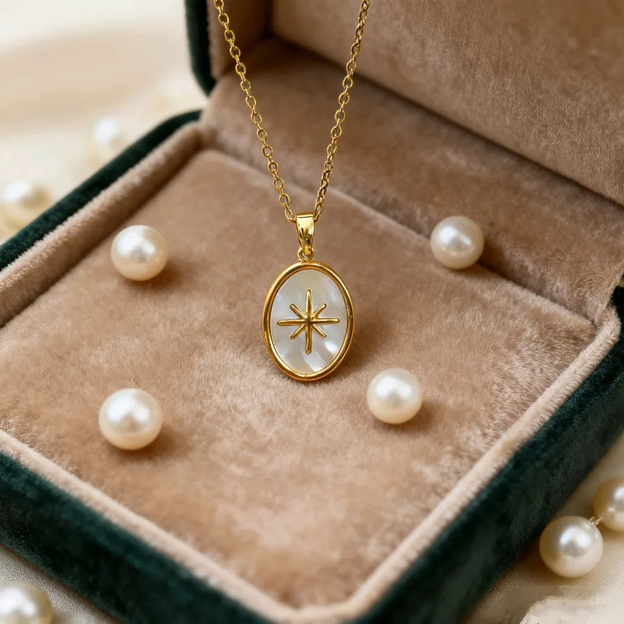 Gold Butterfly Moon Shell Pendant Necklace