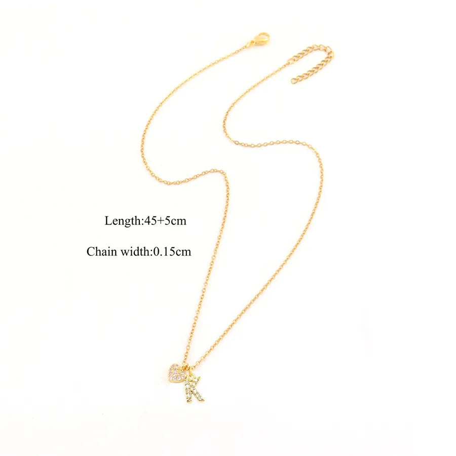 18K Gold Plated Heart Letter Pendant Necklace Gold K
