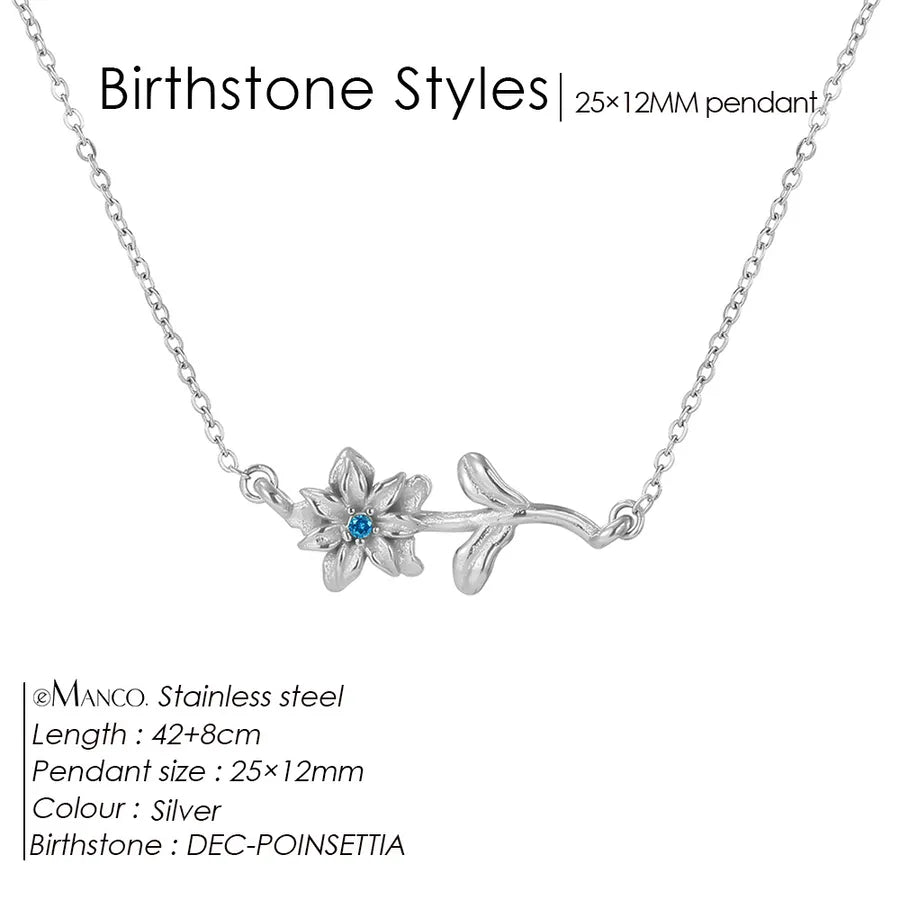 14K Gold Plated Flower Pendant Necklace December Lake Water Blue Steel Color
