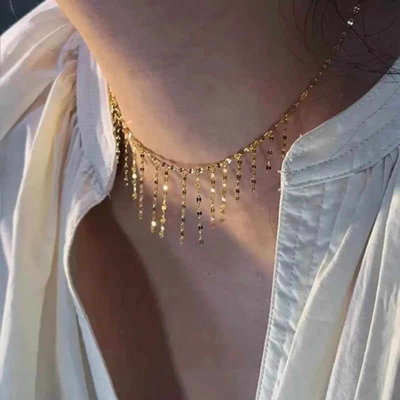 Golden Tassel Titanium Necklace
