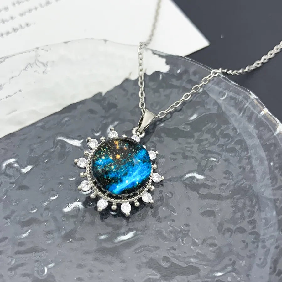 Blue Sky Star Pendant Necklace – Gold Plated XL225 Sun Planet Necklace Silver