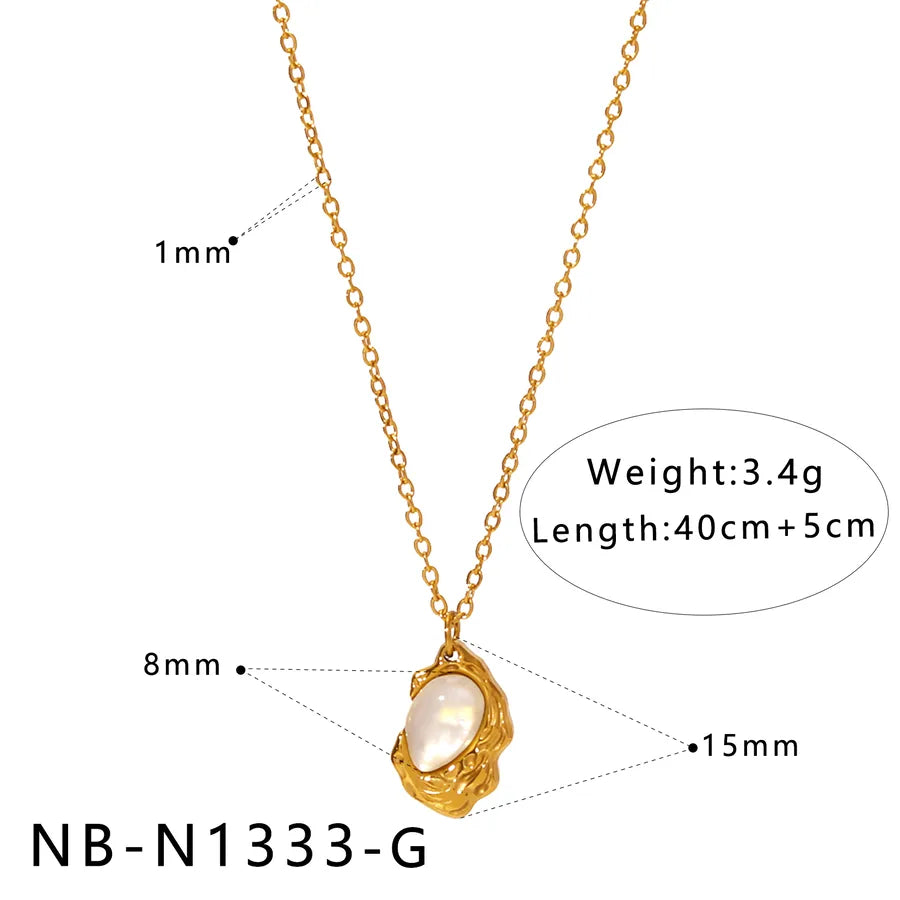 Gold Geometric Pendant Necklace with Shell & Zircon NB-N1333-G