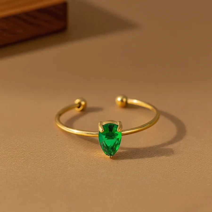 Geometric Heart Titanium Steel Ring Z0187-Water Drop Green Diamond-Ring- Gold