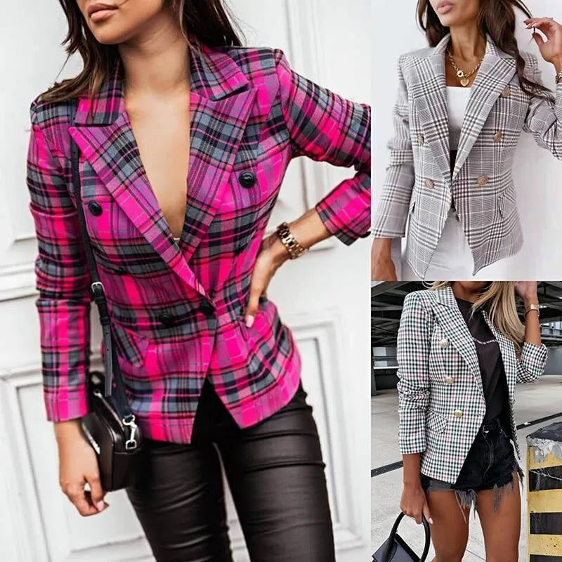 Women's Plaid Slim Fit European Style Blazer