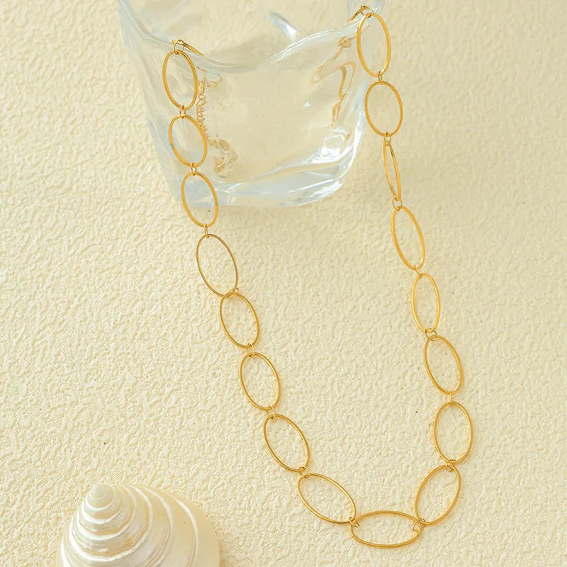 18K Gold PVD Stainless Steel Oval Necklace