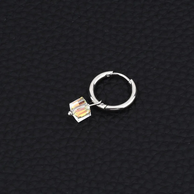 Unisex Geometric Titanium Steel Hoop Earrings 271 Has Ear Piercings, One 6mm Hoop Earring