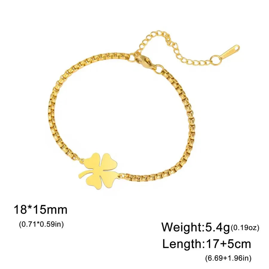 Double Layer Four Leaf Clover Bracelet Gold-Box chain