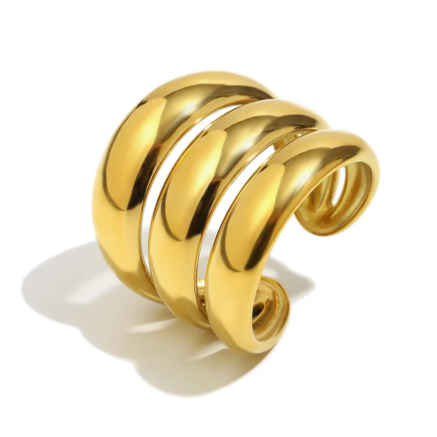 18K Gold Plated Geometric Open Ring for Women 3-layer Curved Open Ring - Gold