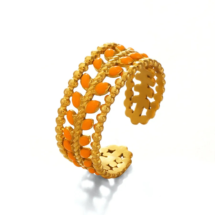 Orange Sun Leaf Open Ring – Gold Resin Accent Leaf Ring