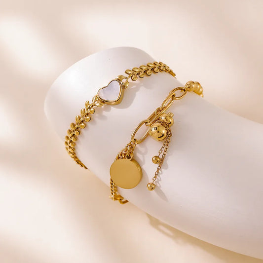 18K Gold Plated Heart Shell Wheat Bracelet