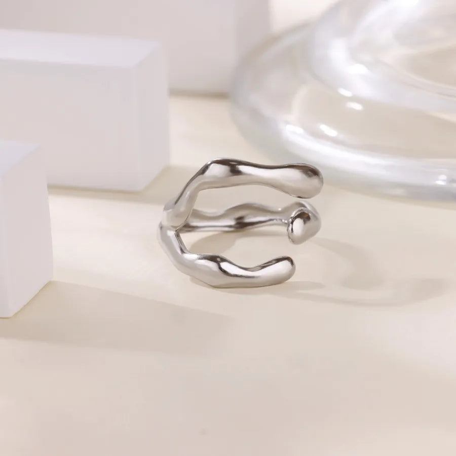 Gold Plated Geometric Open Ring with Zircon