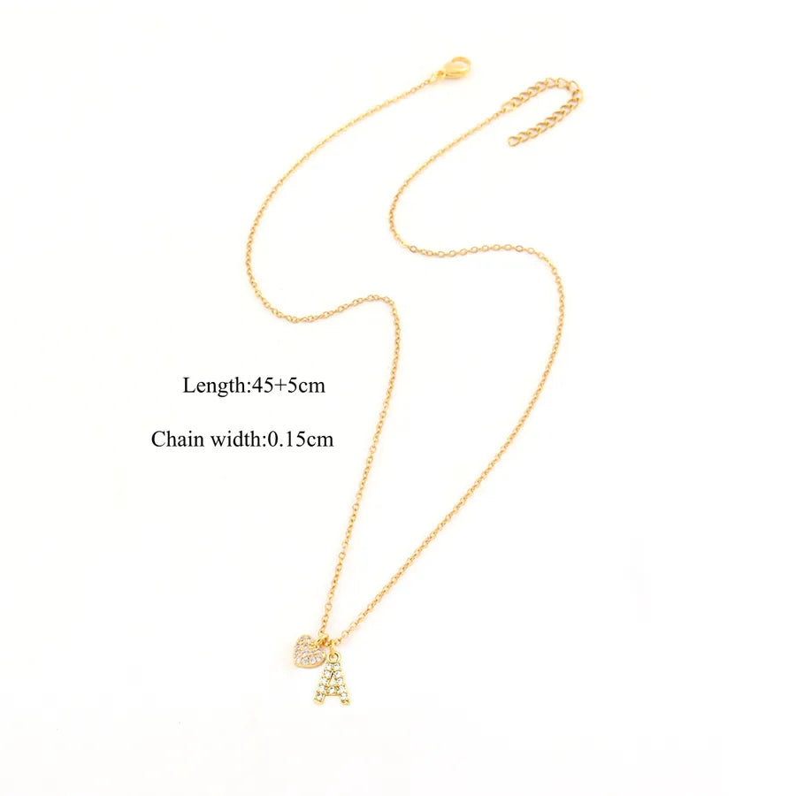 18K Gold Plated Heart Letter Pendant Necklace Gold A