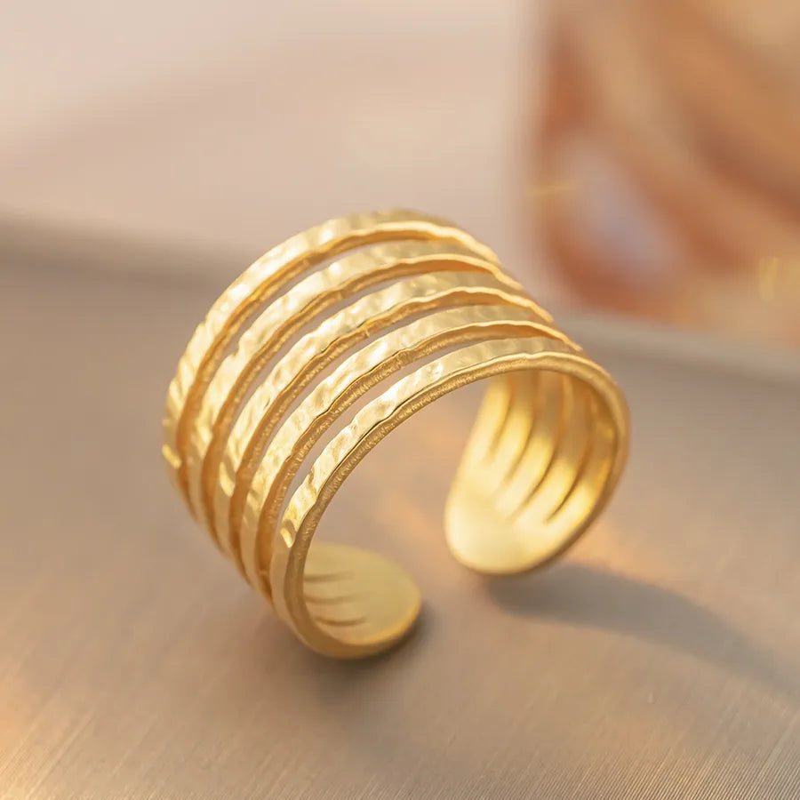 Retro Geometric Titanium Steel Ring K377 Gold Ring Adjustable