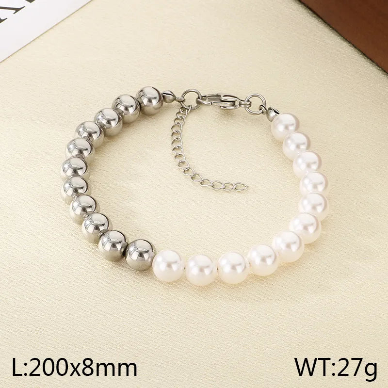 Gold Beaded Stainless Steel Bracelet for Women E Type Steel Color KB207002-Z