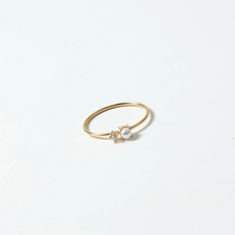 18K Gold Plated Pearl & Crystal Geometric Ring