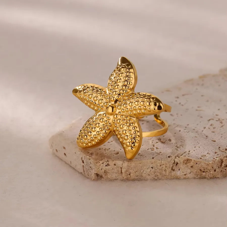 Gold Starfish Adjustable Ring – Stainless Steel