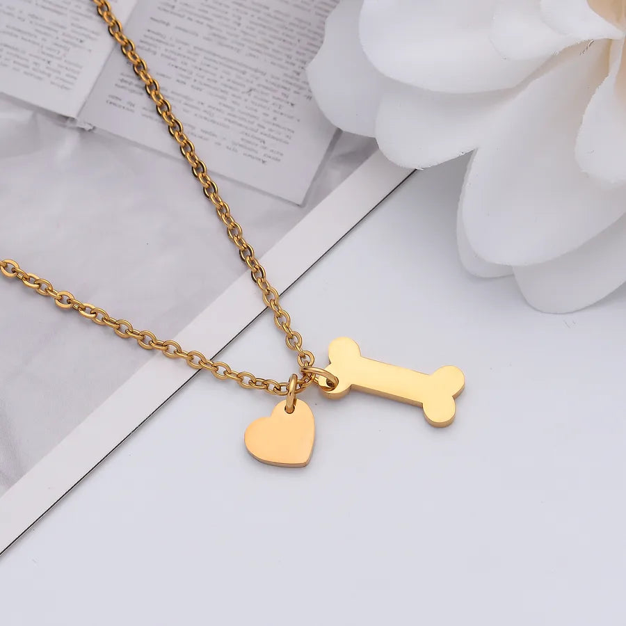Gold Plated Heart & Bone Pet Name Necklace