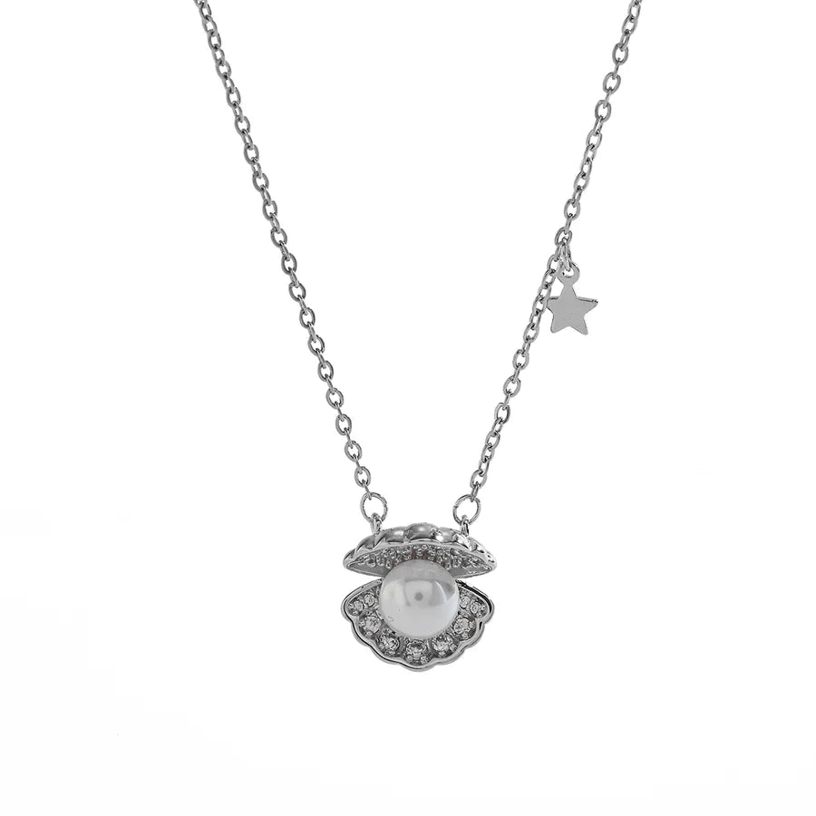 Gold Shell Pendant Necklace with Diamond Detail 2