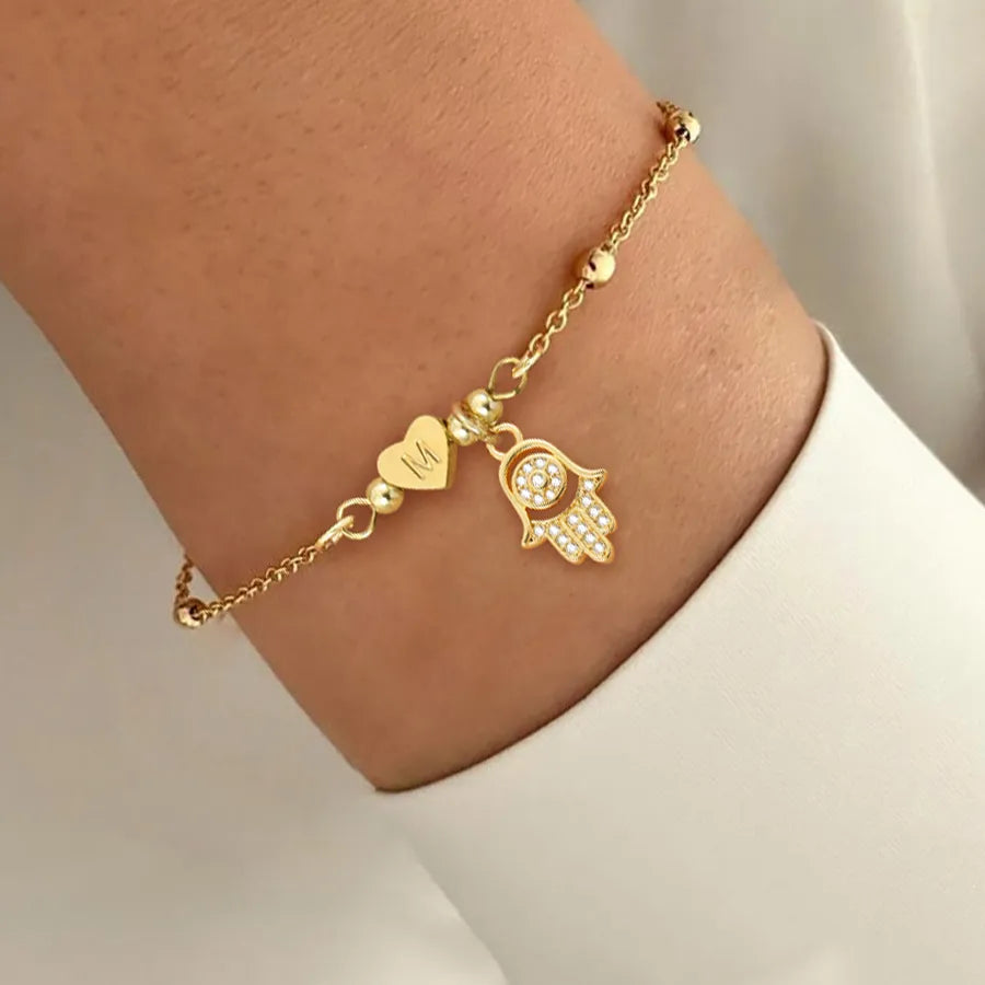 18K Gold Plated Hamsa & Heart Charm Bracelet