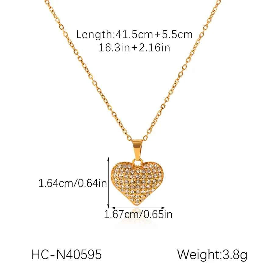 Heart-Shaped Zircon Pendant Necklace - Gold