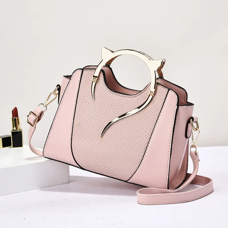Trendy Shell Splice PU Crossbody Handbag Pink 25*11*19cm