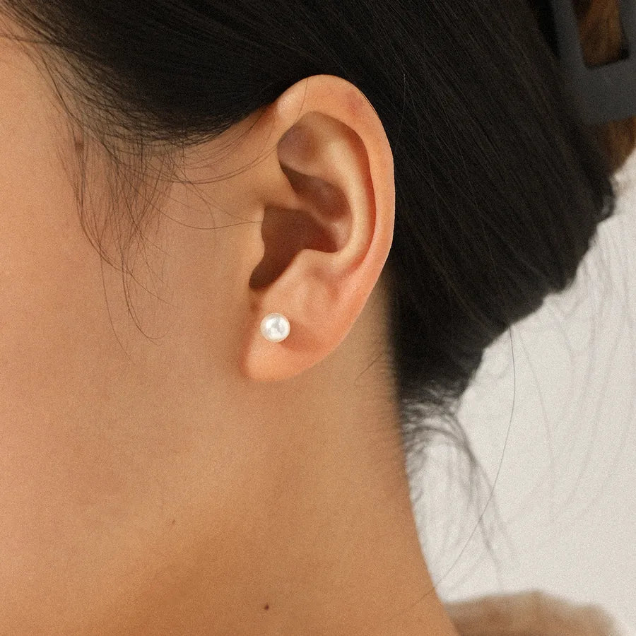 Gold Geometric Pearl & Zircon Stud Earring Set