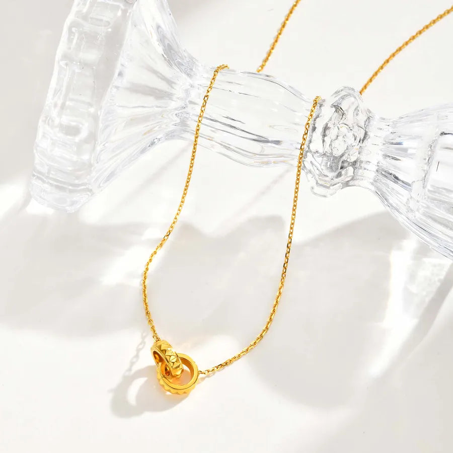 18K Gold Plated Stainless Steel Double Ring Necklace
