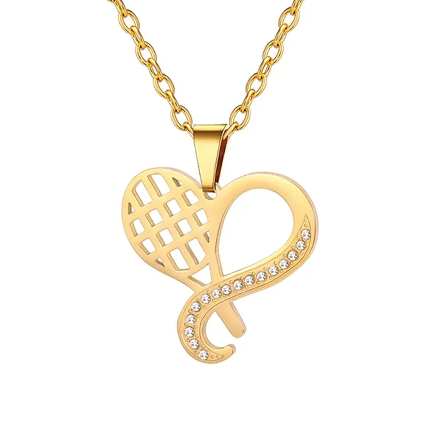 Stainless Steel Sports Pendant Necklace Gold Heart-shaped Badminton