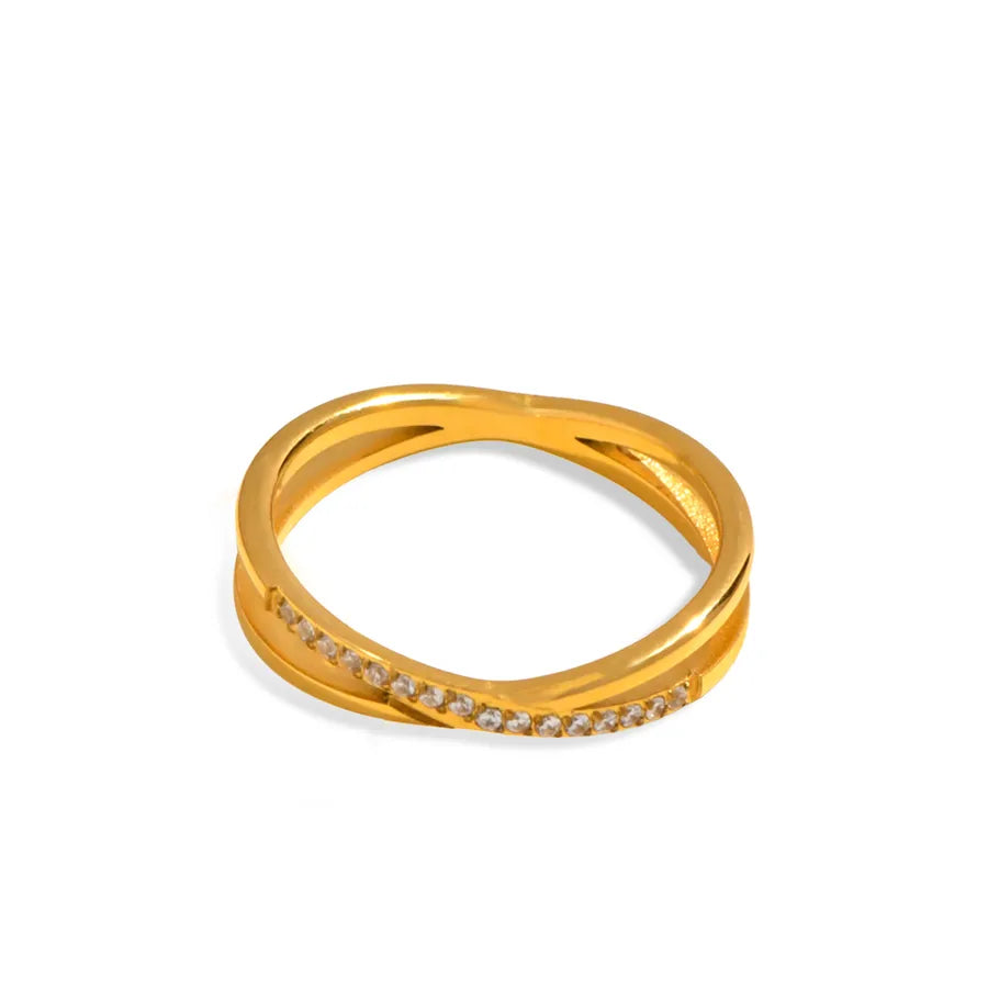 Gold Plated Pearl & Zircon Cross Ring for Women