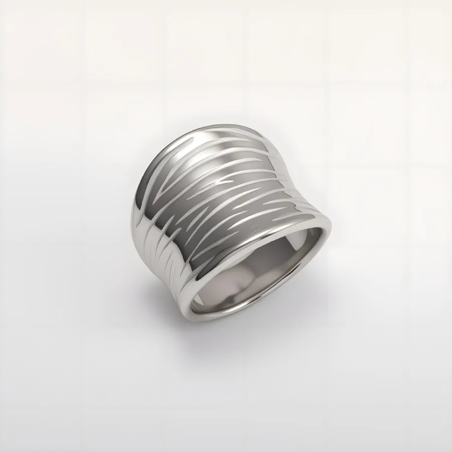 Geometric Wide Band Stainless Steel Ring