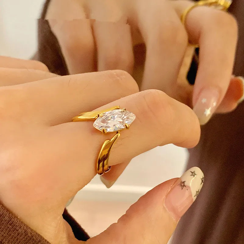 18K Gold PVD Geometric Stainless Steel Ring Golden No. 8