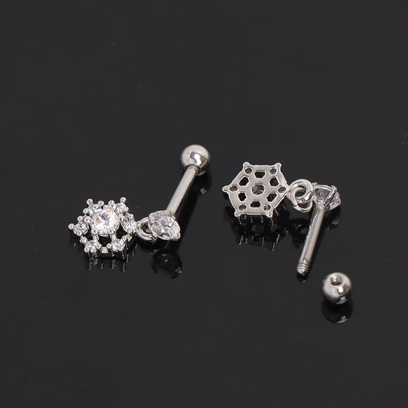 Gold Snowflake Stainless Steel Stud Earrings